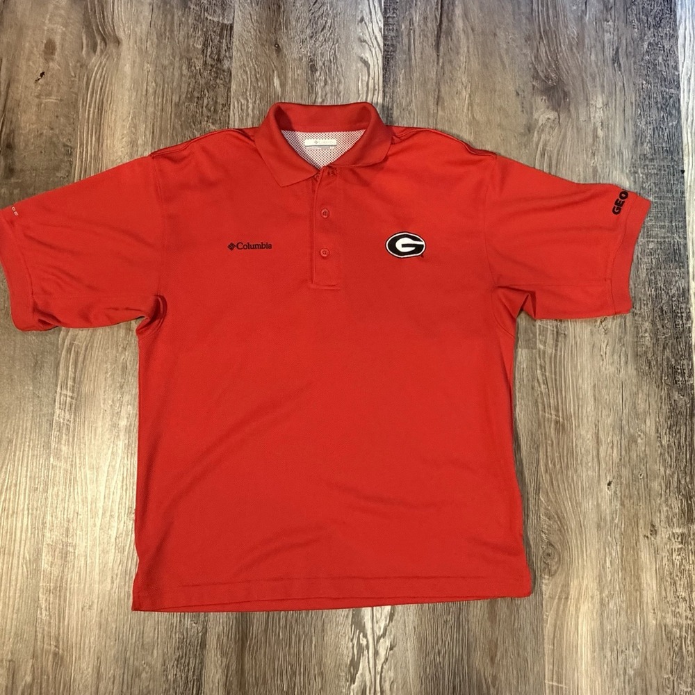 Columbia PFG Polo Shirt - Red, Georgia Bulldogs Logo, Men's Small, Short Sleeve
